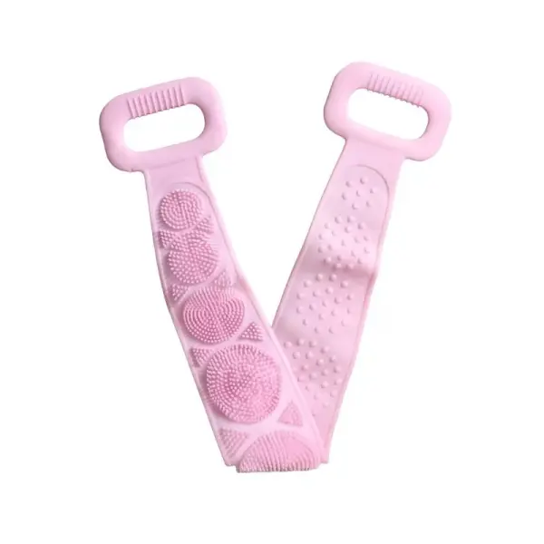 Set x2 banda multifuncional de ducha, rosa, con texturas exfoliantes y asas para fácil agarre.