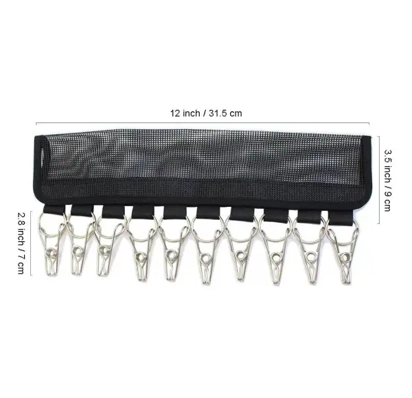 Organizador de gorras negro con 10 clips metálicos, 31.5 cm de largo.