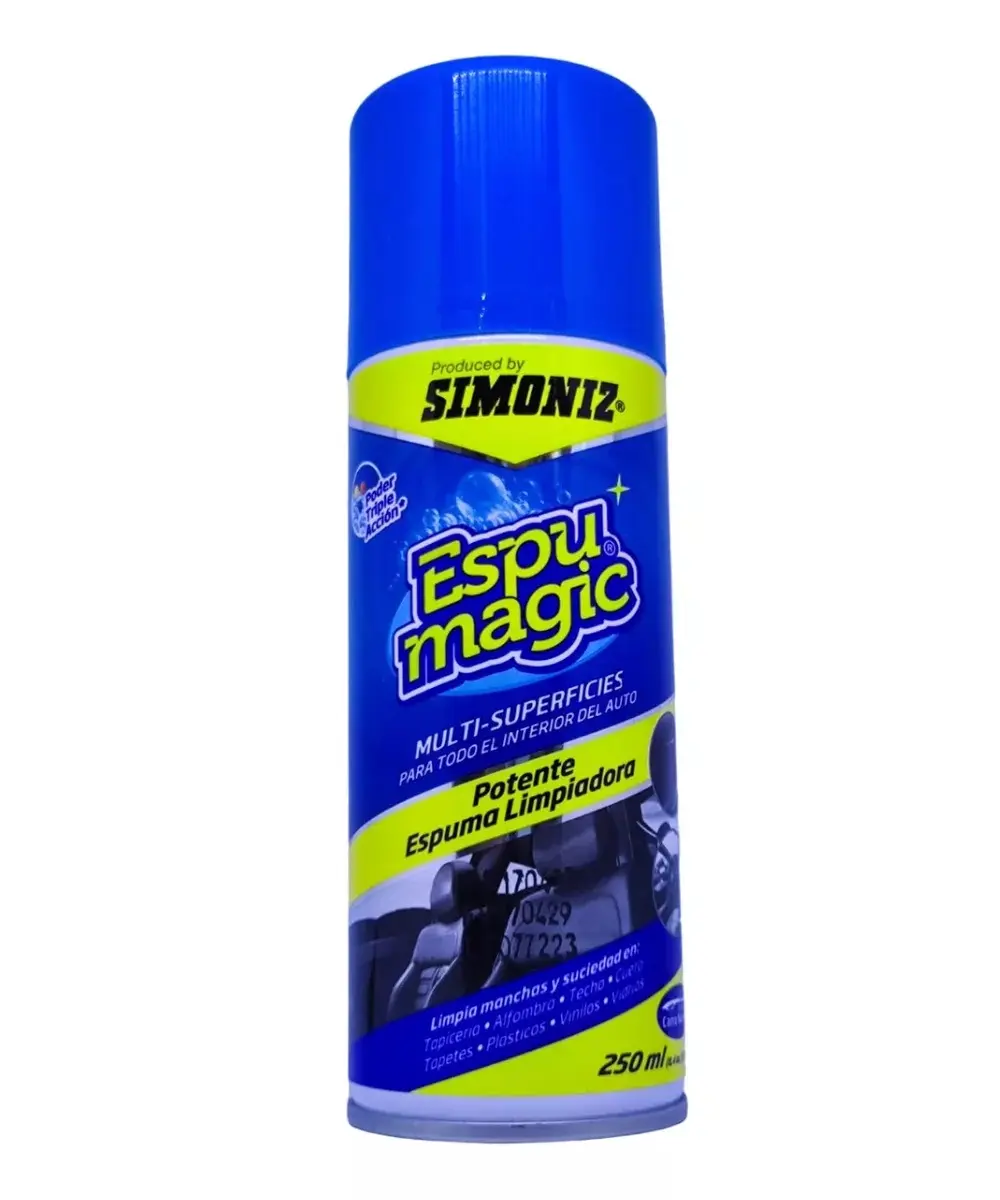 Espuma Limpiadora Simoniz Magic para el interior del carro, potente desinfectante multi-superficies.