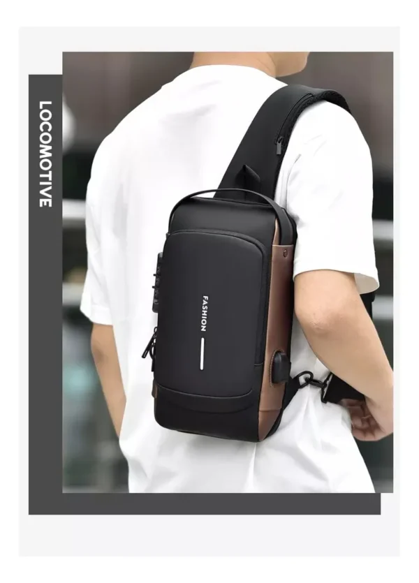 Canguro bolso antirrobo estilo 'fashion' con puerto USB para hombre.