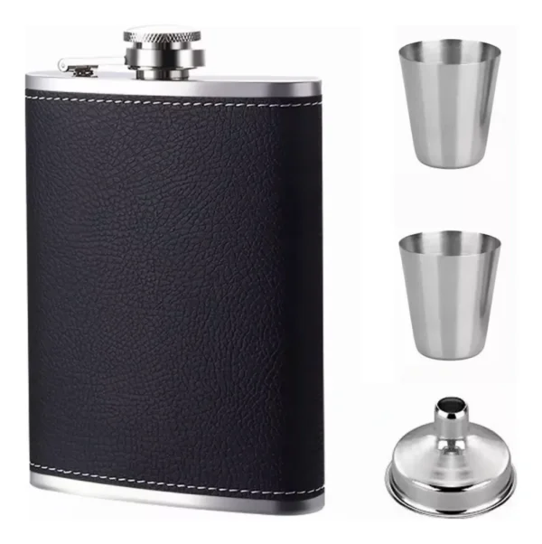Set licorera negra 8oz con copas y embudo de acero inoxidable para licor.