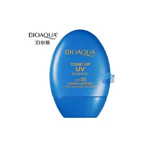 Set x2 Bioaqua Protector Solar Aclarante Tono Up UV SPF35, esencia blanqueadora, pantalla solar facial.