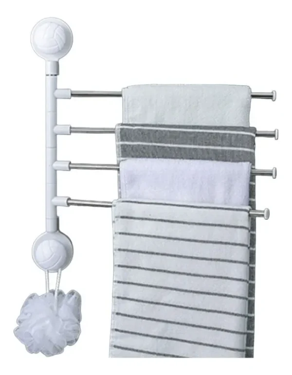 Soporte giratorio de toallas blanco con ventosas y esponja.