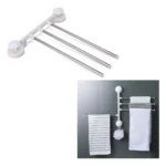 Soporte para toallas con ventosas y 3 barras giratorias, ideal para baño o cocina.