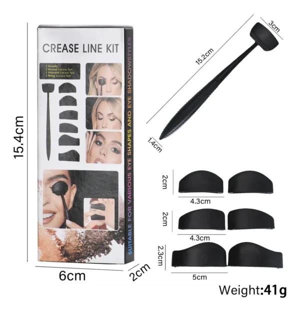 Kit plantillas 6 en 1 para sombra de ojo con aplicador, medidas y acabado profesional.