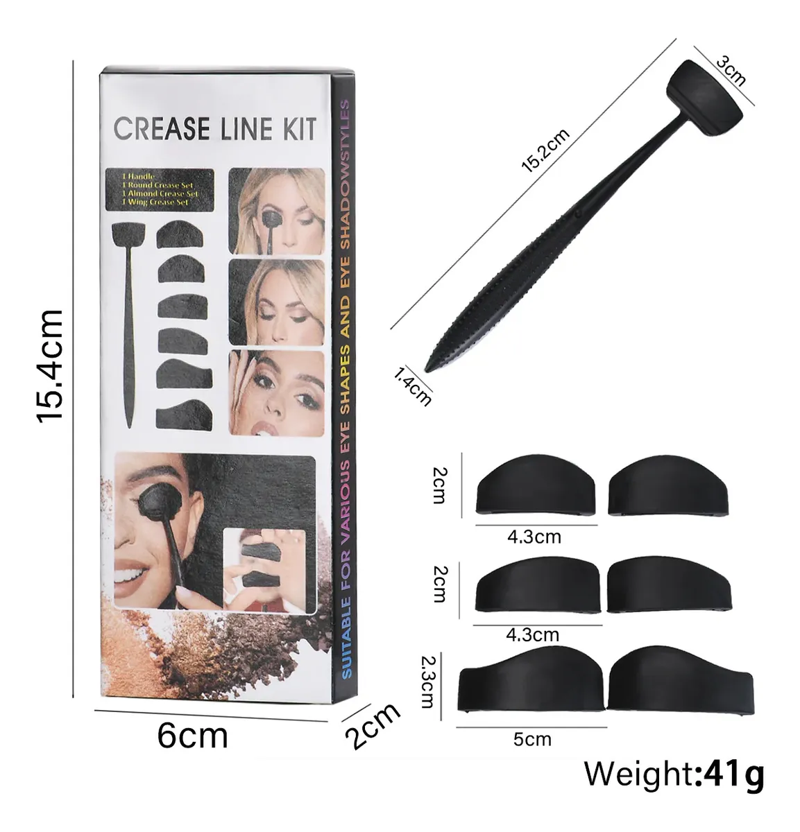 Kit plantillas 6 en 1 para sombra de ojo con aplicador, medidas y acabado profesional.