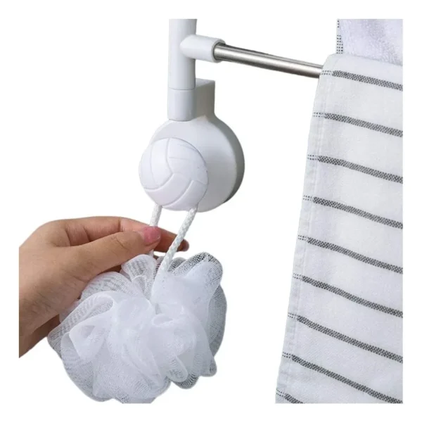 Soporte con ventosa para colgar toallas y esponjas, diseño de balón, fácil instalación.