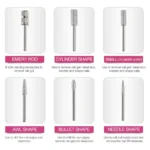 Kit pulidor de uñas eléctrico: 6 brocas para manicura con distintas formas y usos.