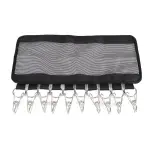 Organizador de gorras con 10 ganchos plateados y malla negra, ideal para colgar en closet.