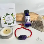 Kit de limpieza y recarga energética: pulsera de amatista, aceite esencial, vela y hierbas.