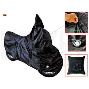 Pijama semi-impermeable para moto en tela nylon, con argolla metálica y bolsa de transporte.