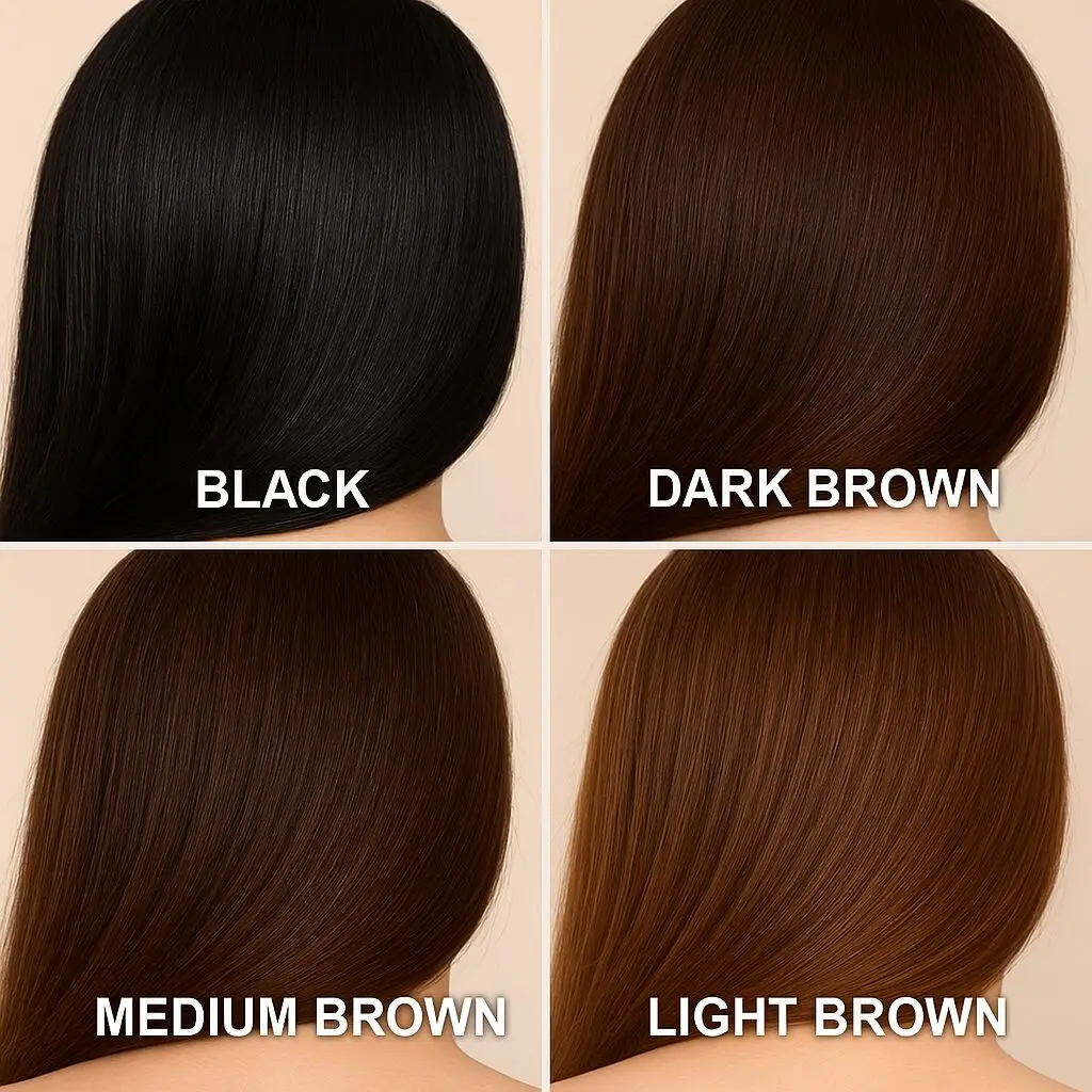 Bunee Hairline Optimizer: Cabello negro, castaño oscuro, castaño medio y castaño claro.