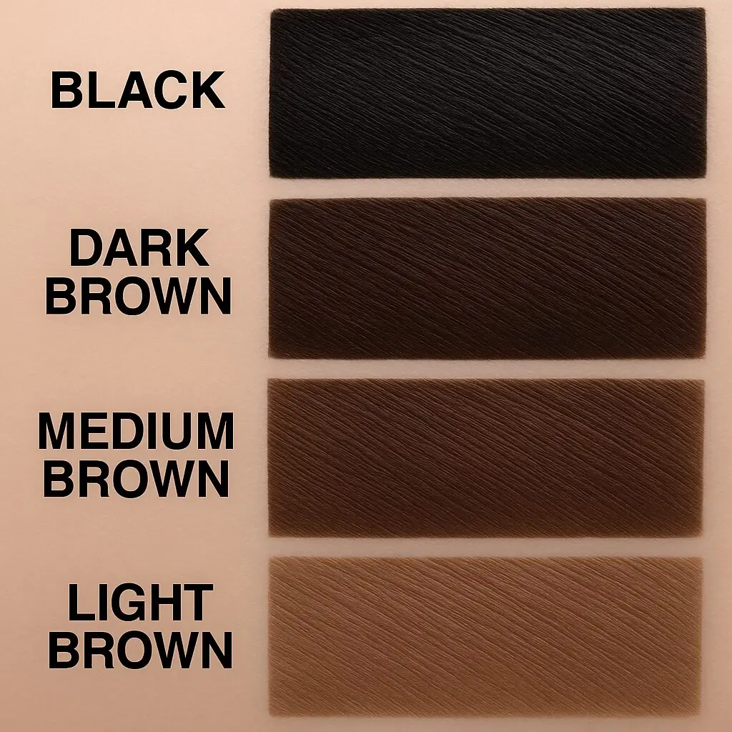 Bunee Hairline Optimizer: muestra de colores Black, Dark Brown, Medium Brown y Light Brown para corregir el cabello.