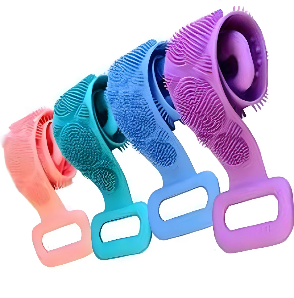 Set x2 bandas multifuncionales para ducha en colores surtidos: morado, azul y turquesa.