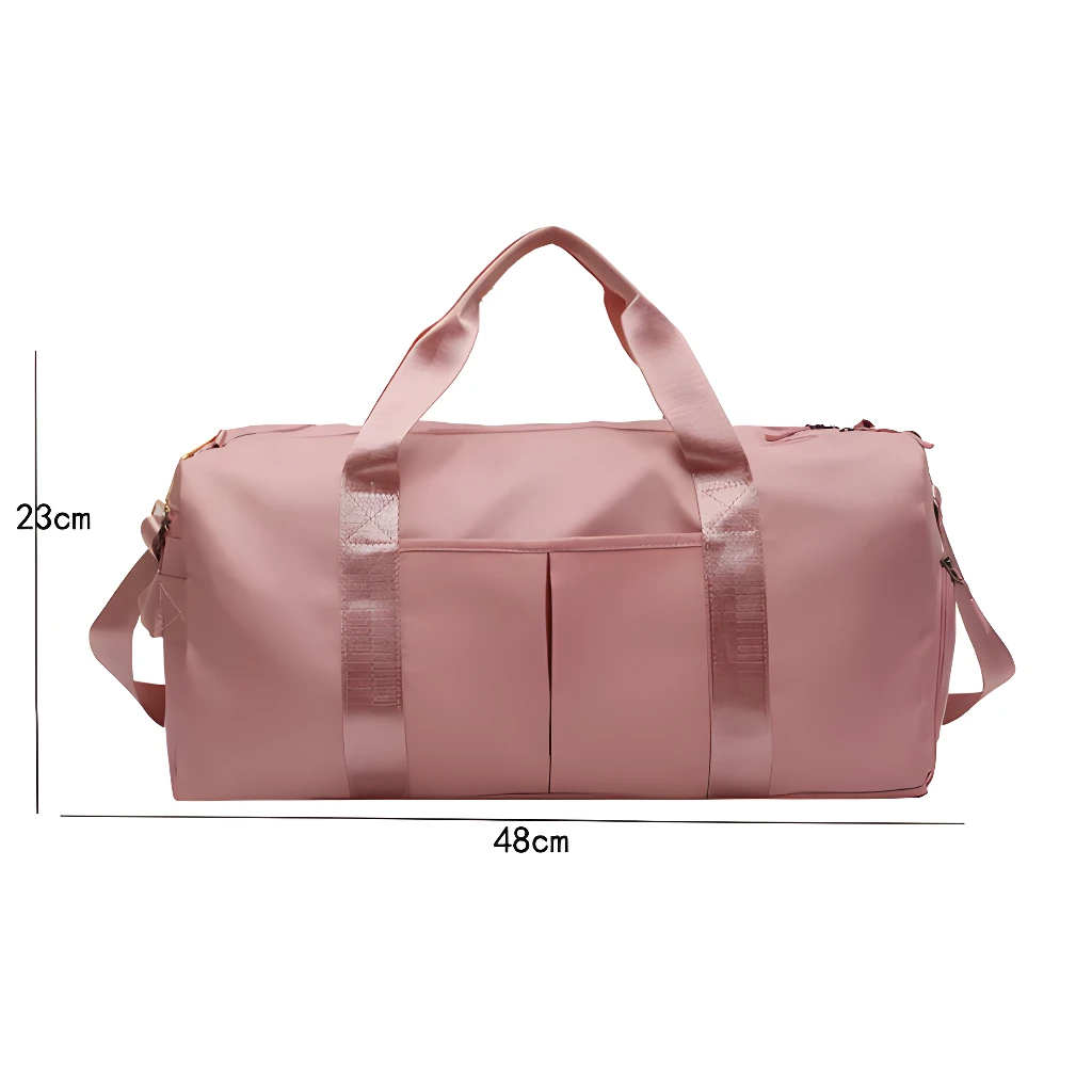 Bolso de viaje o gym impermeable color rosa, 48cm largo x 23cm alto.