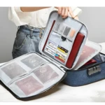 Bolso portapapeles con compartimentos para documentos, pasaportes, tarjetas y candado de combinación.