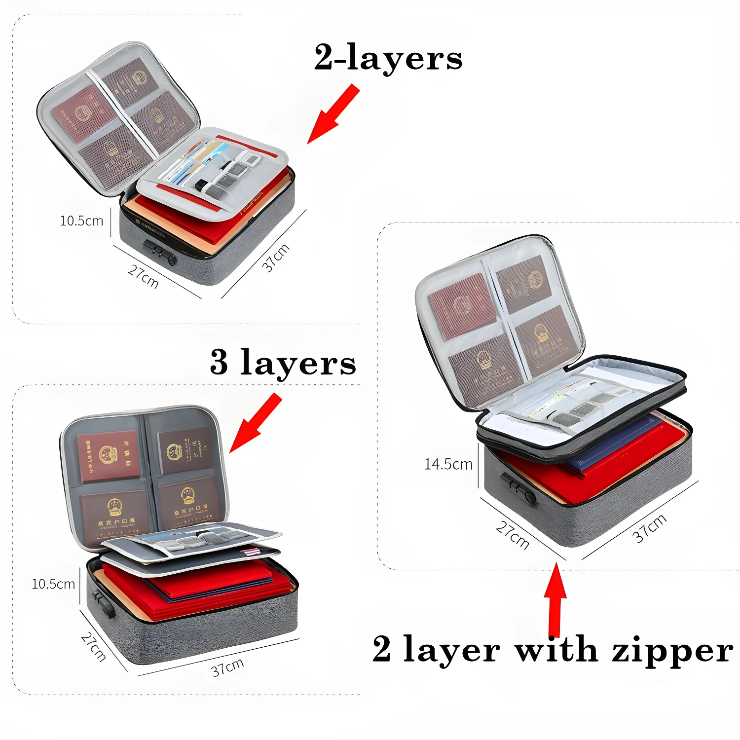 Maletín portadocumentos de 2 y 3 capas para pasaportes y papeles importantes.