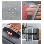 Bolso portapapeles gris impermeable con malla y asa, ideal para viajar.