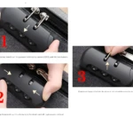 Bolso portapapeles negro con candado de combinación de 3 dígitos y manual de instrucciones.