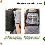 Bolso táctico deportivo: cintas de ajuste en cintura y pecho para distribuir el peso.