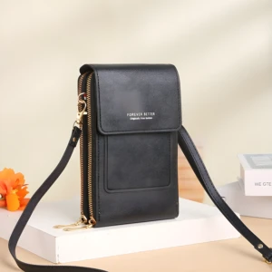 Bolso tipo cartera negro mujer, diseño elegante con correa y cremalleras doradas.