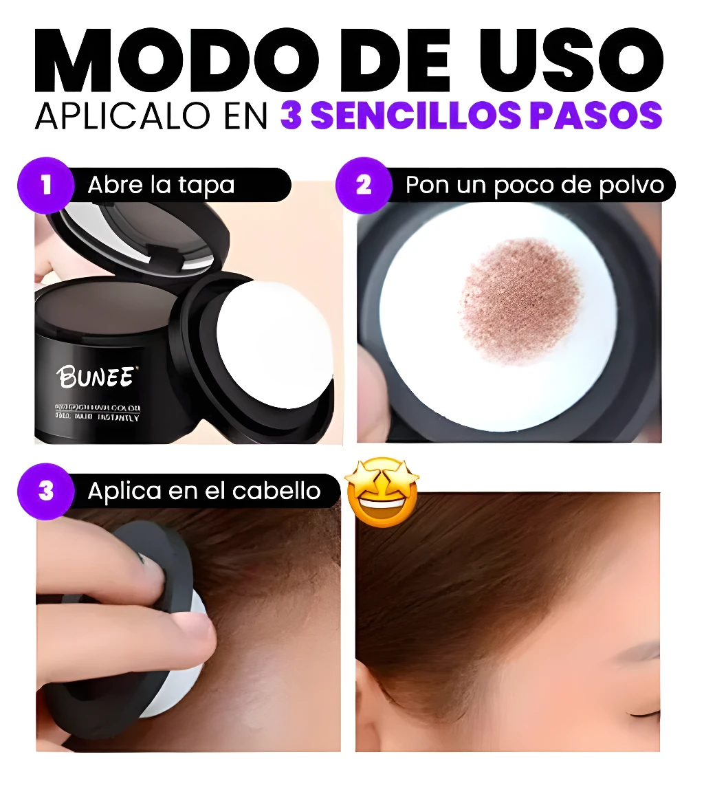 Bunee Hairline Optimizer: polvo para retocar raíz capilar, fácil de aplicar.