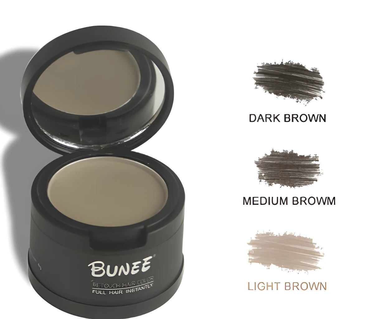 Bunee Hairline Optimizer, corrector de color para cabello, disponible en marrón oscuro, medio y claro.