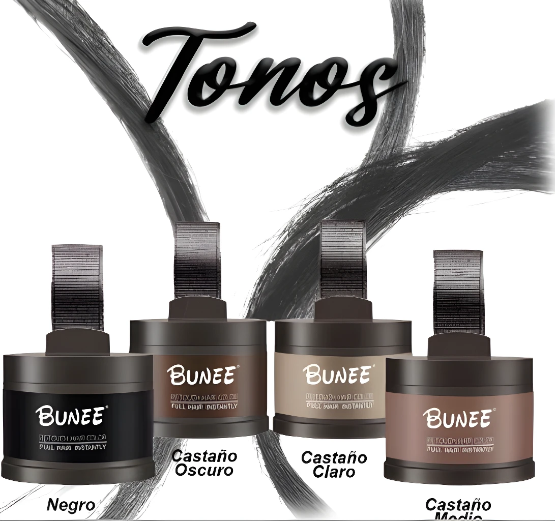 Bunee Hairline Optimizer 10gr: correctores de color para cabello en tonos negro, castaño oscuro, claro y medio.