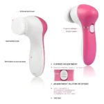 Cepillo facial 5 en 1 rosa con 2 velocidades para limpieza profunda de la piel.
