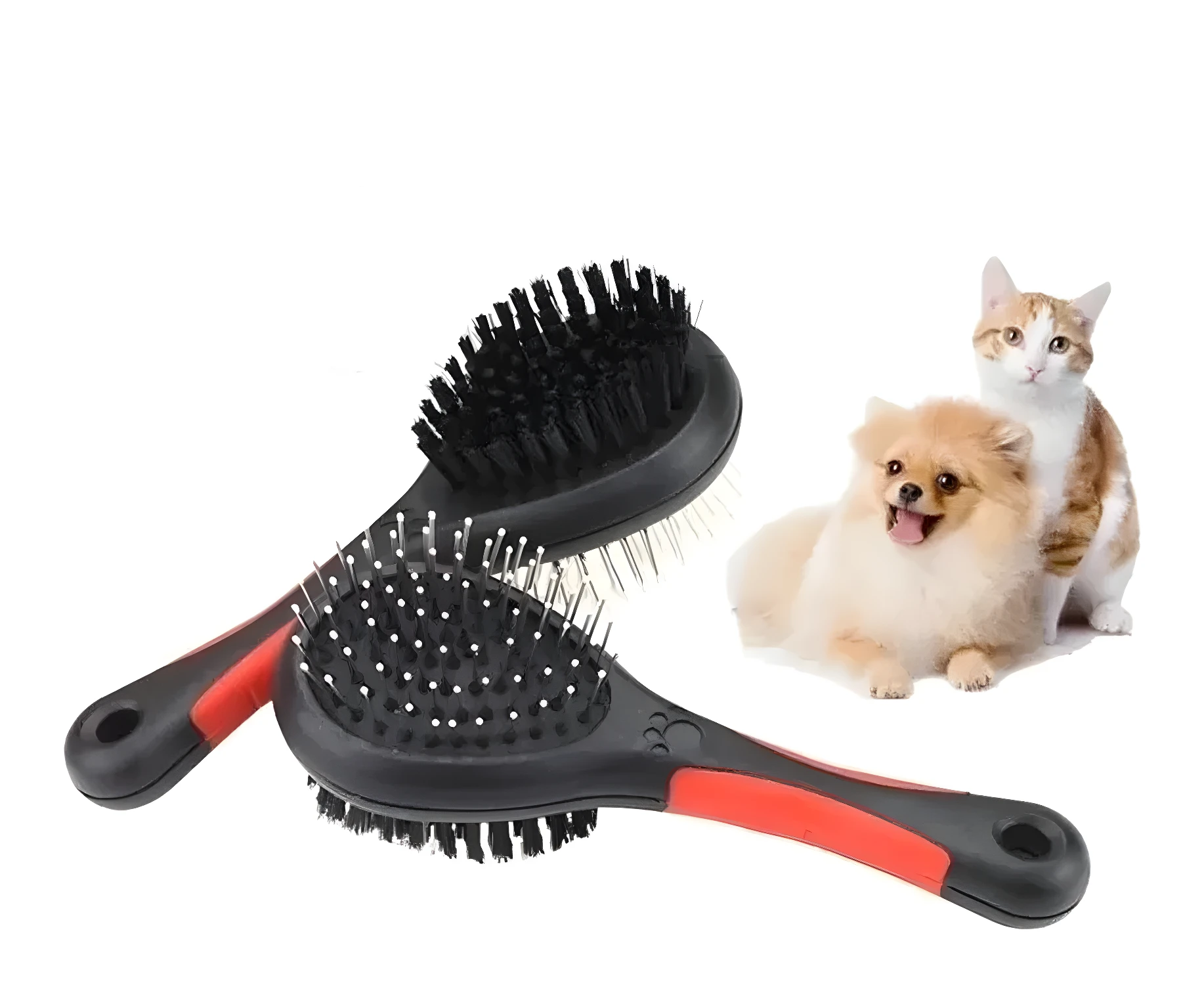 Cepillo doble cara para mascotas: suave y resistente, ideal para perros y gatos.