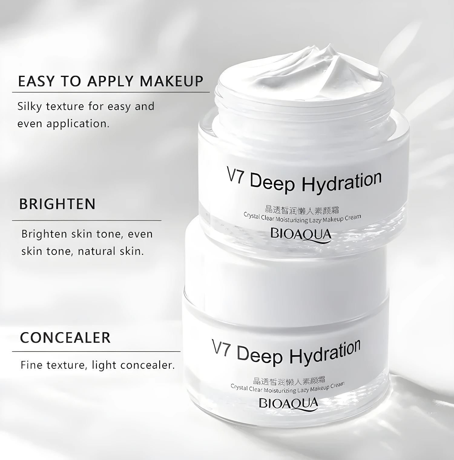 Crema V7 Deep Hydration BIOAQUA en envase blanco, para aclarar e hidratar la piel.