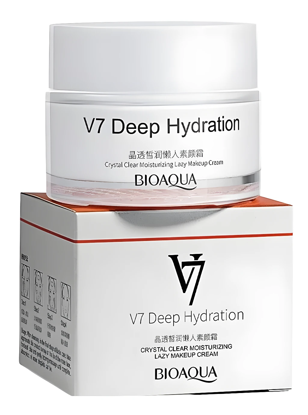 Crema Aclarante V7 BIOAQUA Deep Hydration para rostro, hidratación y maquillaje ligero.