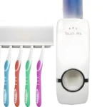 Dispensador automático crema dental Touch Me blanco con 5 cepillos de colores.