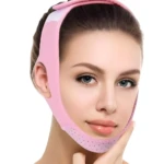 Faja facial reductora de papada rosa para mujer, comprime el rostro.