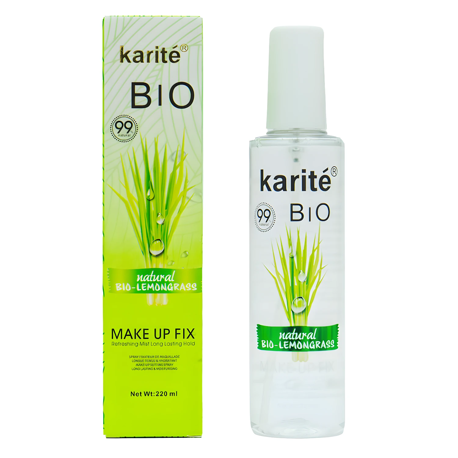 Karité Bio Lemongrass Fijador de Maquillaje Refrescante 220 ml, spray natural.