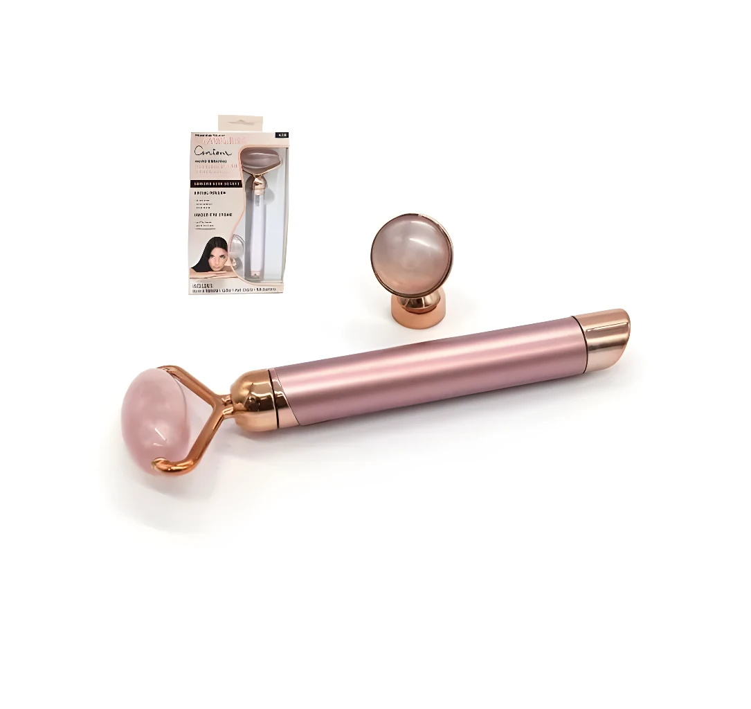 Rodillo facial Contorn rosa y oro con accesorio de bola.