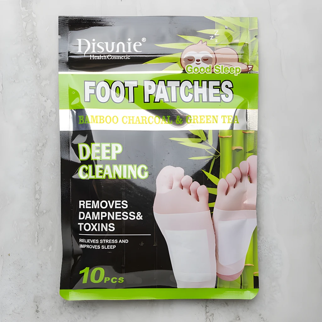 Parches desintoxicantes para pies Disunie con carbón de bambú y té verde para limpiar profundamente y aliviar el estrés.