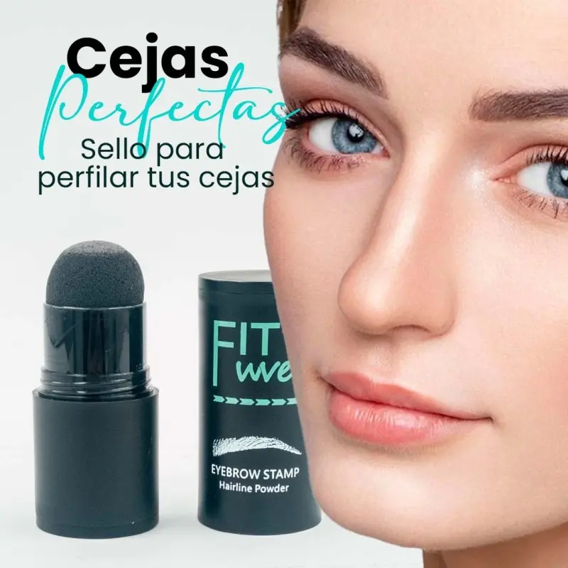 Set x2 Sello Para Cejas Fit We: rostro de modelo con cejas perfectas y aplicación.