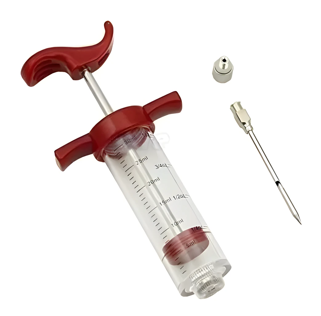 Inyector de carne con jeringa de 30ml, aguja y accesorios para marinar carnes.
