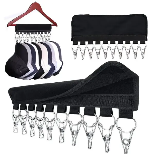Organizador de gorras negro con 10 clips, colgador de sombreros y accesorios.