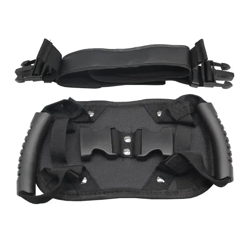 Sujetador para motocicleta de seguridad con asas y hebillas de conexión rápida, color negro.