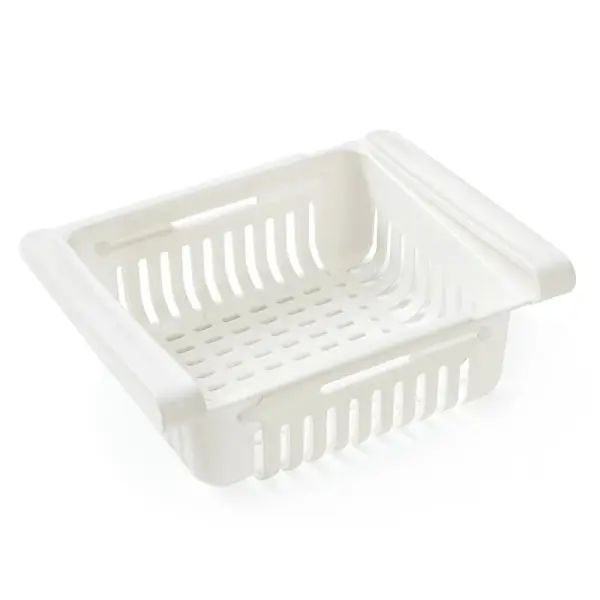 Set x2 organizadores ajustables de nevera blanco con ranuras, diseño de cesta deslizante.