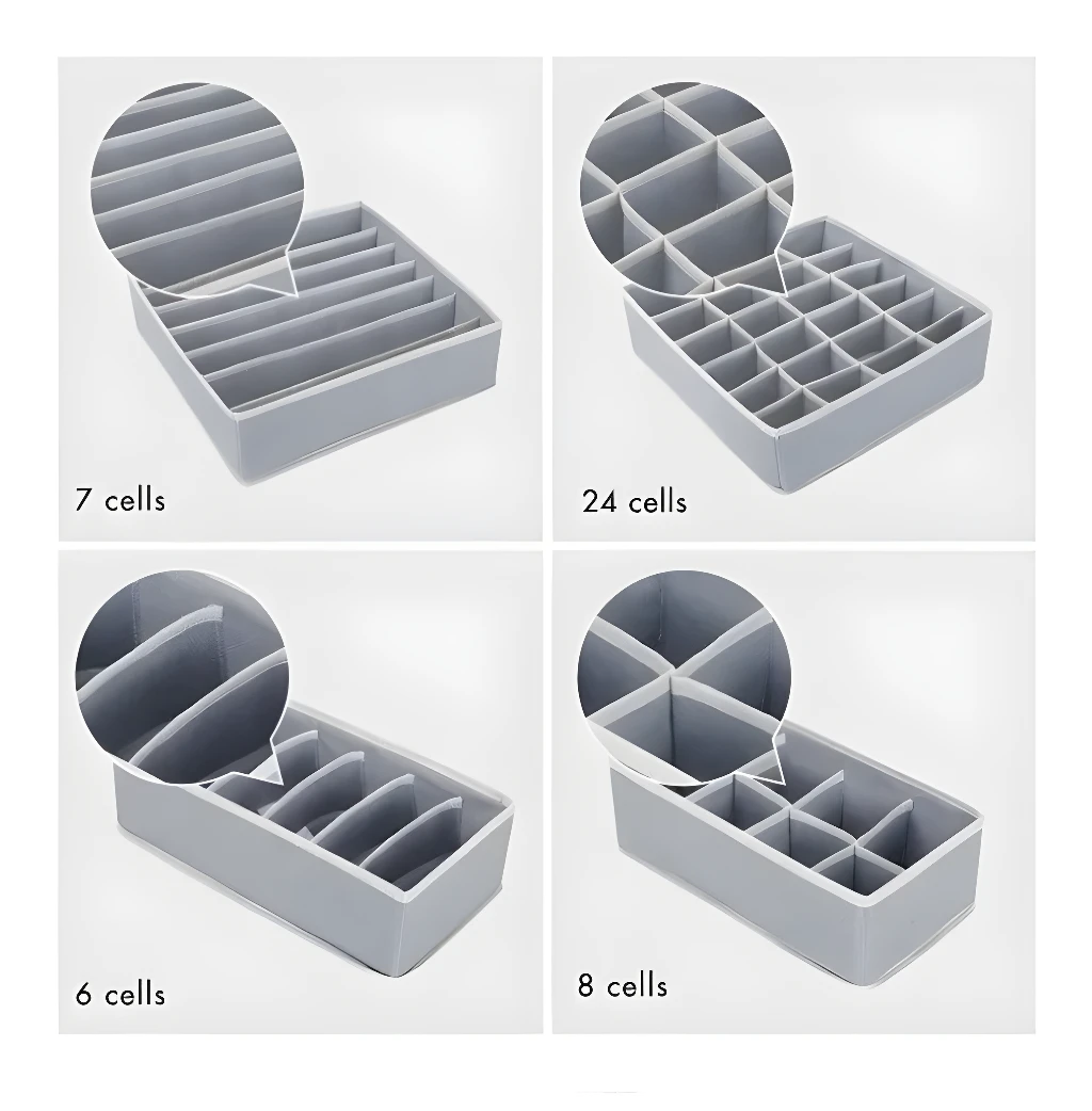 Organizadores de ropa interior y medias: 7, 24, 6 y 8 celdas.