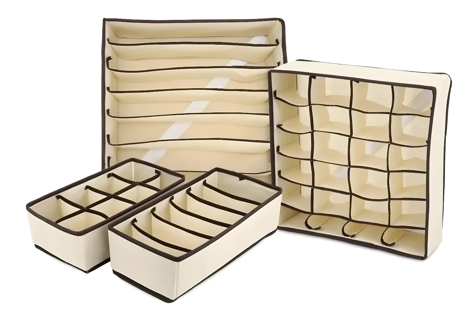 Organizador de ropa interior y medias beige con 4 compartimentos, ideal para cajones.