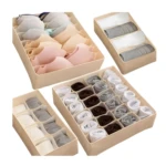 Organizadores de ropa interior y medias, juego de 4, beige, con compartimentos para lencería y calcetines.