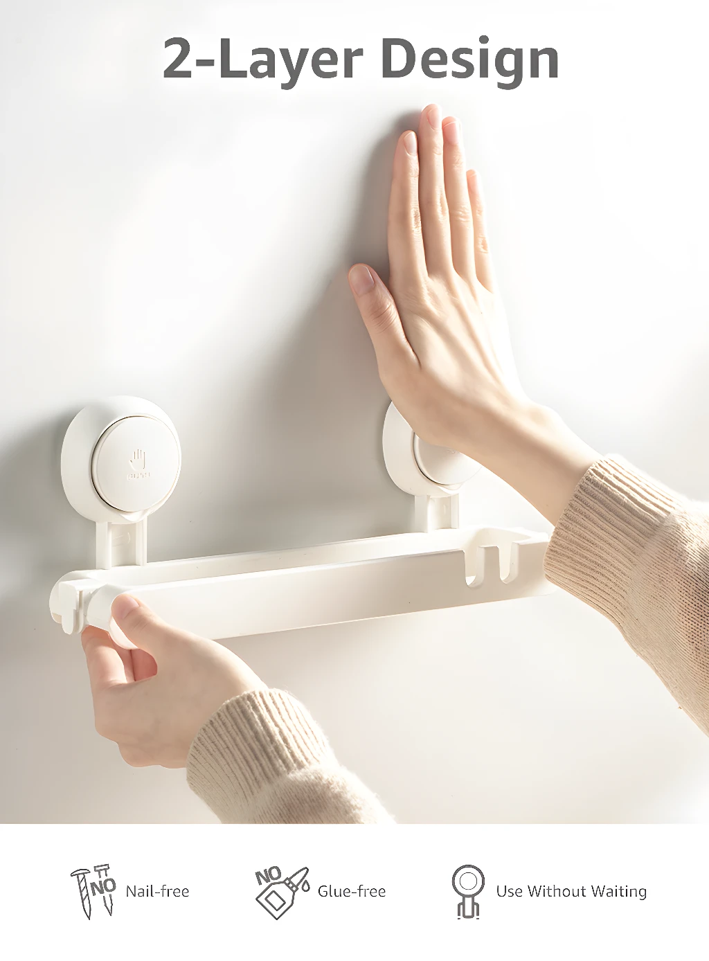 Estante adhesivo organizador de zapatos, diseño de dos capas, sin clavos ni pegamento.