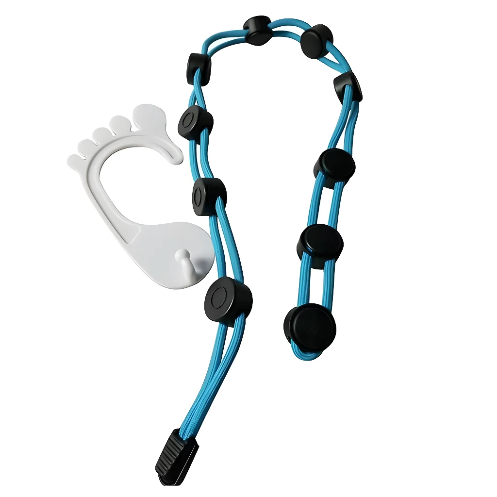 Set de ganchos organizadores de medias azules con forma de pie, para colgar calcetines.