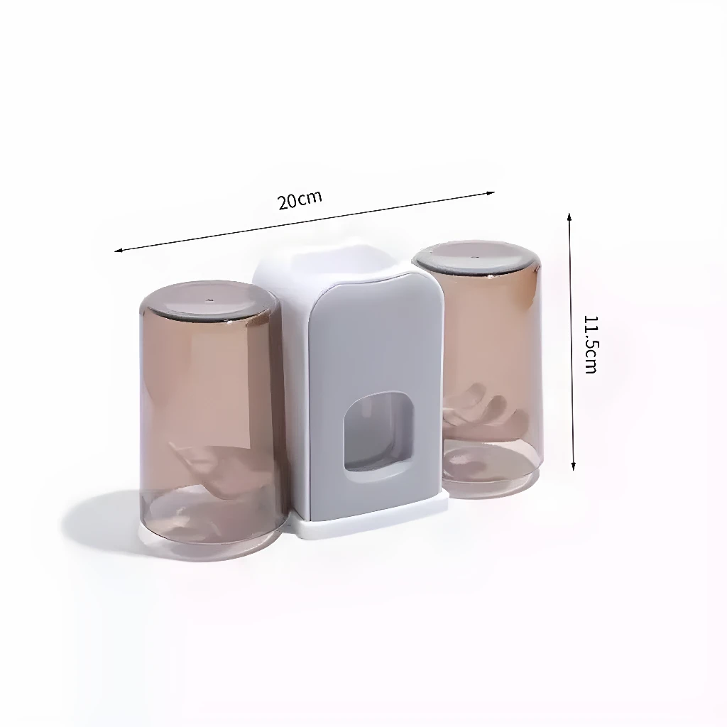 Soporte doble para cepillos de dientes y dispensador, con medida de 20x11.5 cm.