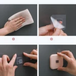 Soporte multifuncional para secador y accesorios, adhesivo fácil de instalar.