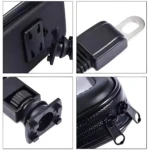 Soporte impermeable para teléfono de moto con cremallera doble y base giratoria 360°.